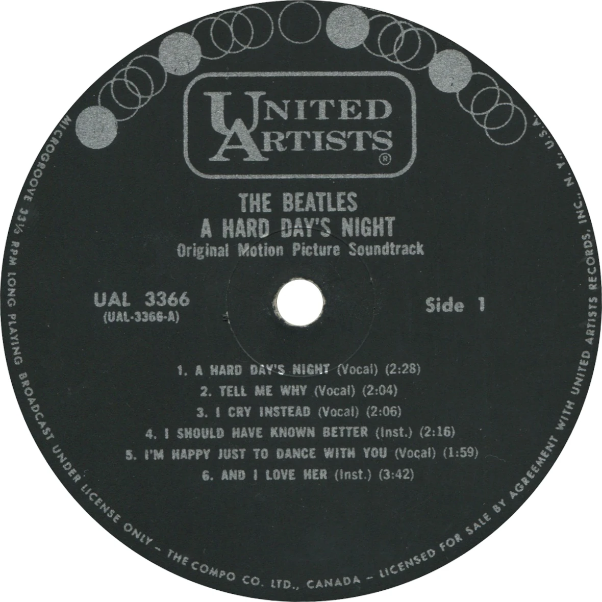 A Hard Day's Night (US Format), LP.3366.UA1.3