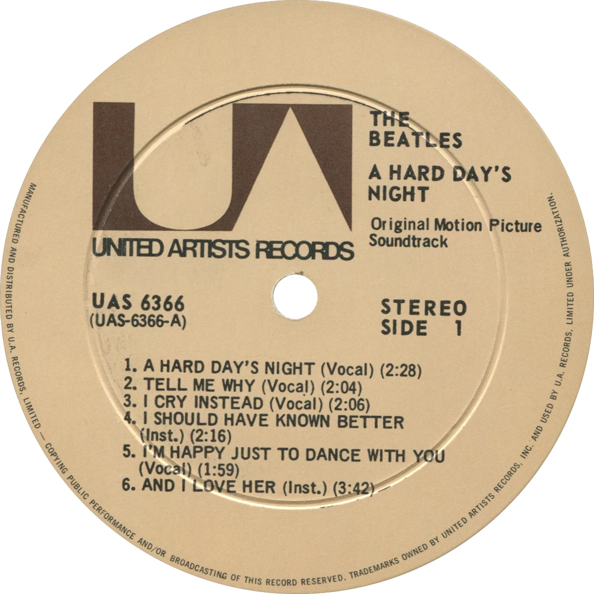 A Hard Day's Night (US Format), LP.6366.UA4.1