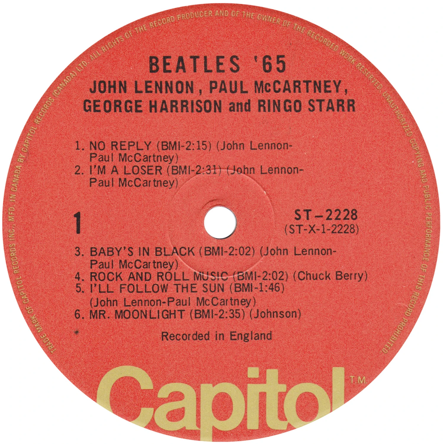 Beatles music formats released in Canada - Canadian Pressing Plants