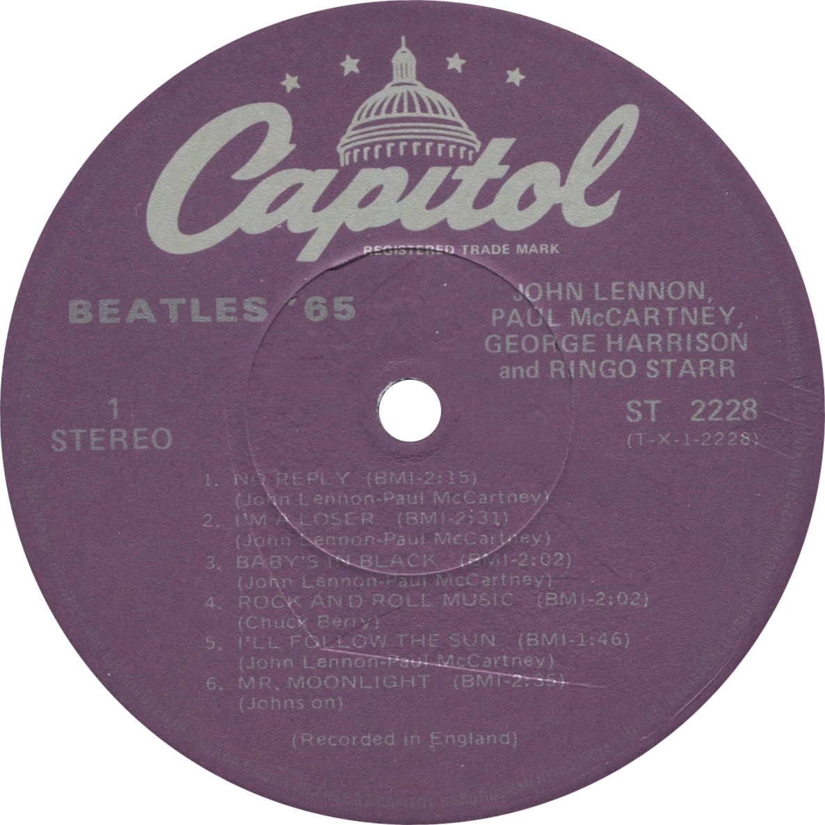 Beatles'65, LP.2228.11.1, side 1 label