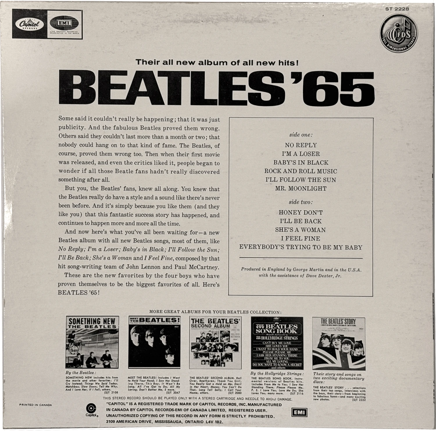 Beatles'65, LP.2228.11.1, back cover
