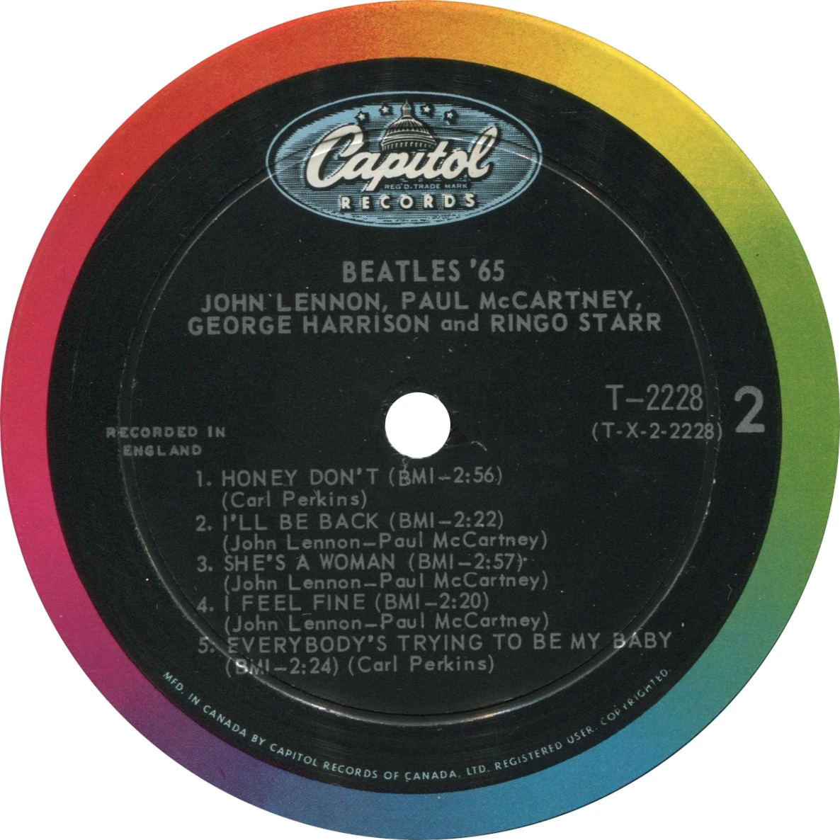Beatles'65, LP.2228.1.2, side 2 label