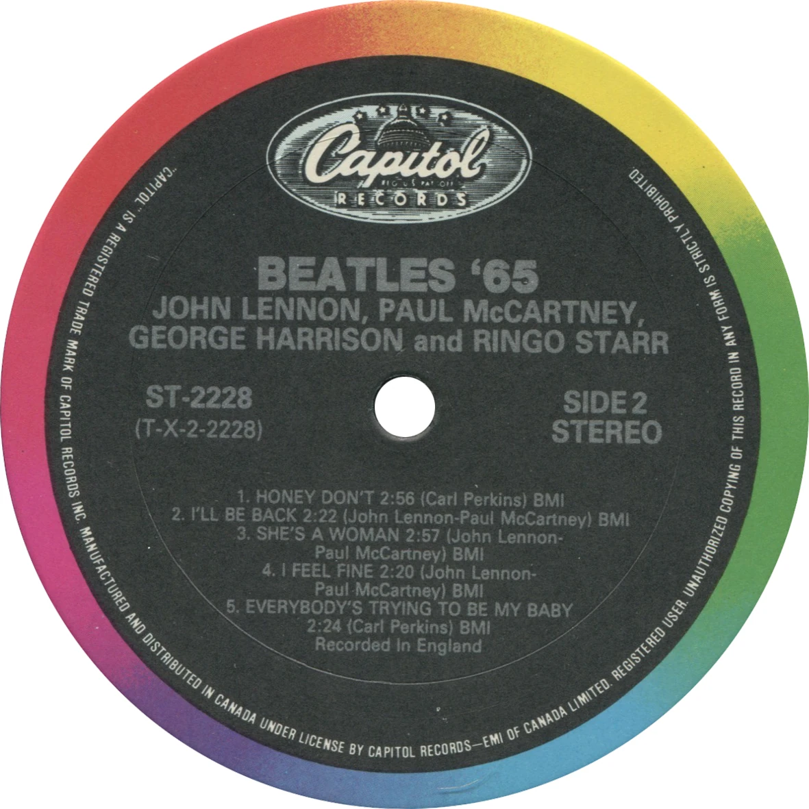 Beatles'65, LP.2228.13.1, side 2 label