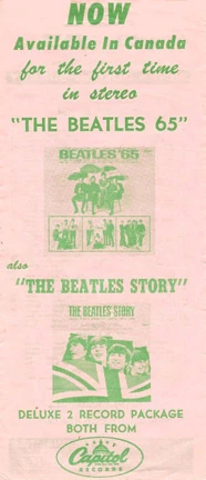 Beatles'65, LP.2228.1.3, Capitol of Canada stereo advert, CKLG chart, December 1964