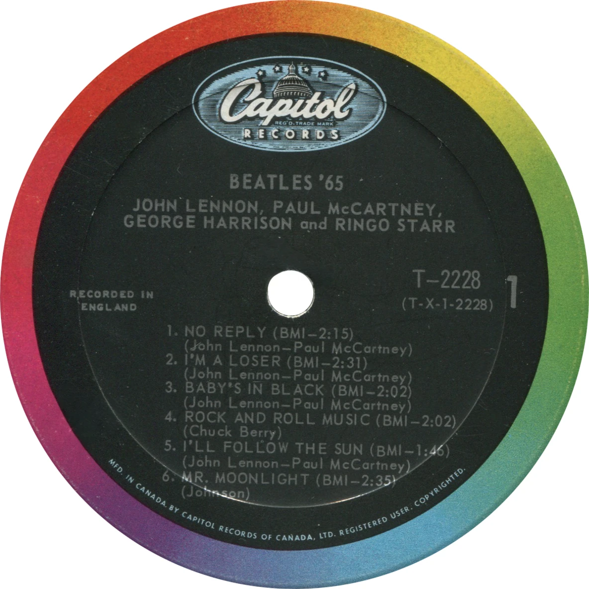 Beatles'65, LP.2228.1.4, side 1 label