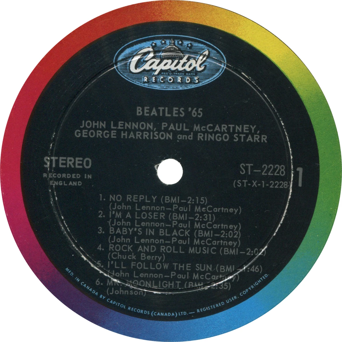Beatles'65, LP.2228.2.6, side 1 label