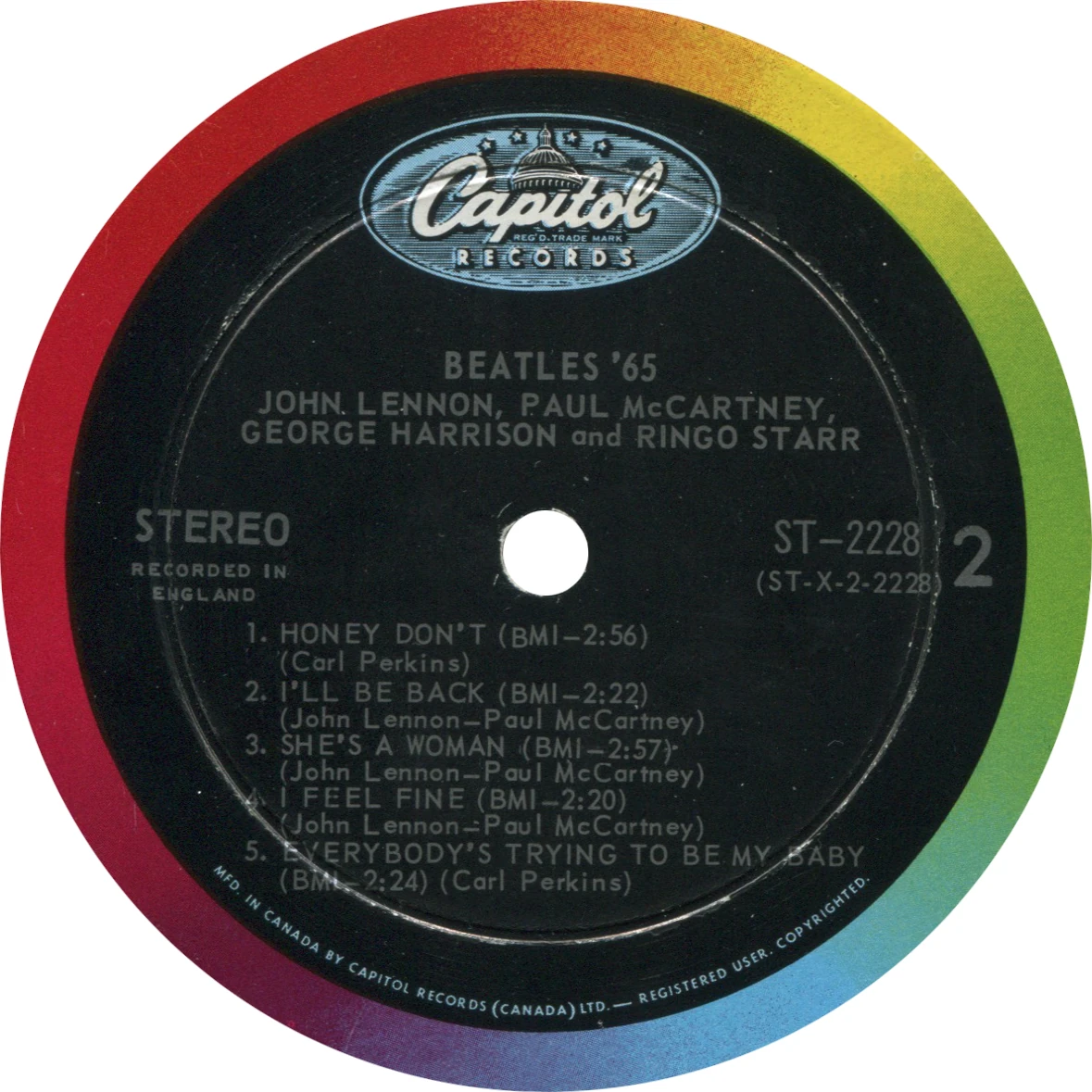 Beatles'65, LP.2228.2.6, side 2 label