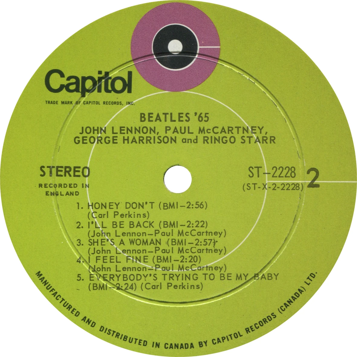 Beatles'65, LP.2228.4.1, side 2 label