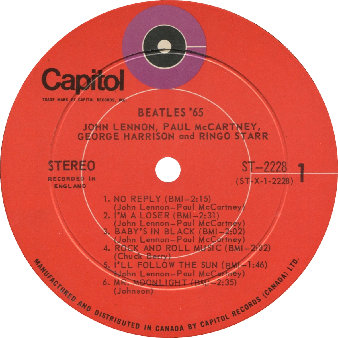 Beatles'65, LP.2228.5.1, side 1 label