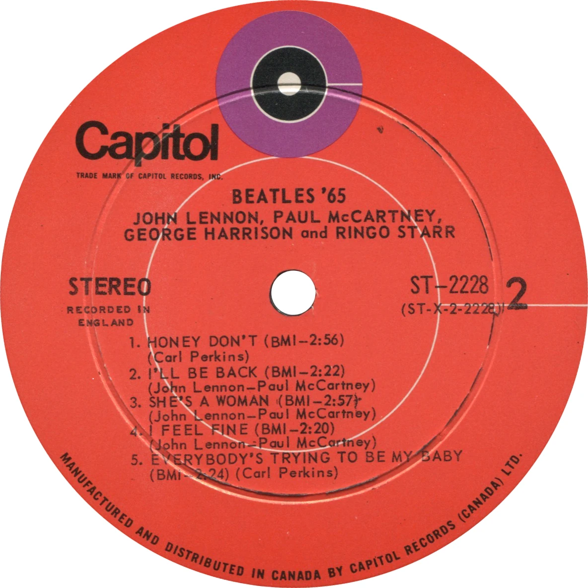 Beatles'65, LP.2228.5.1, side 2 label