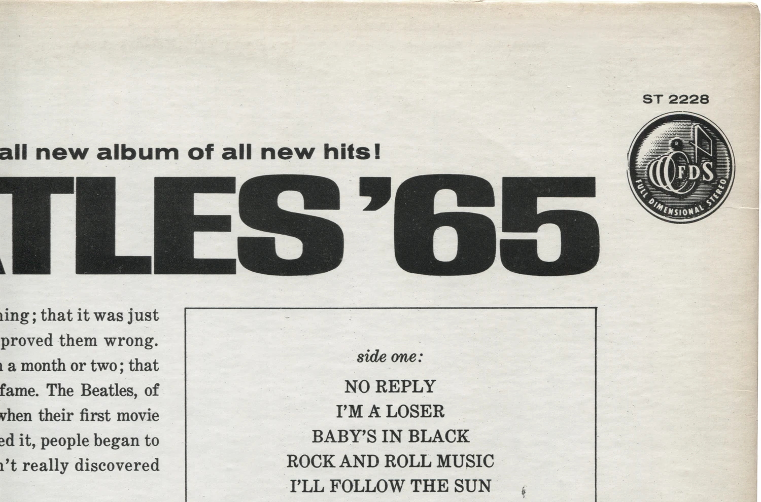 Beatles'65, LP.2228.6.1, back cover detail