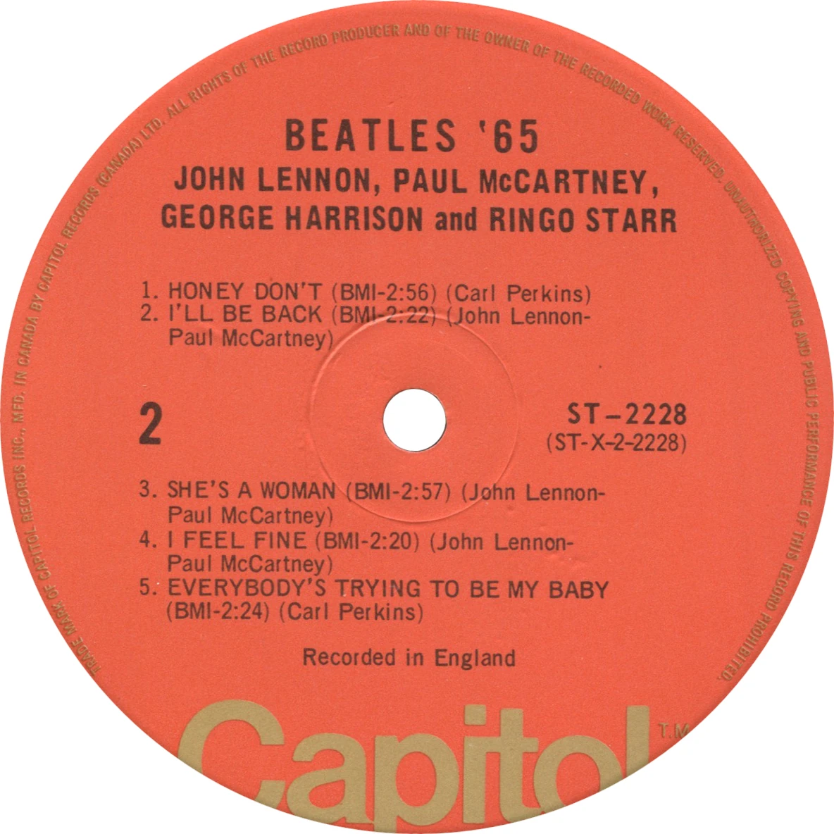 Beatles'65, LP.2228.6.2, side 2 label