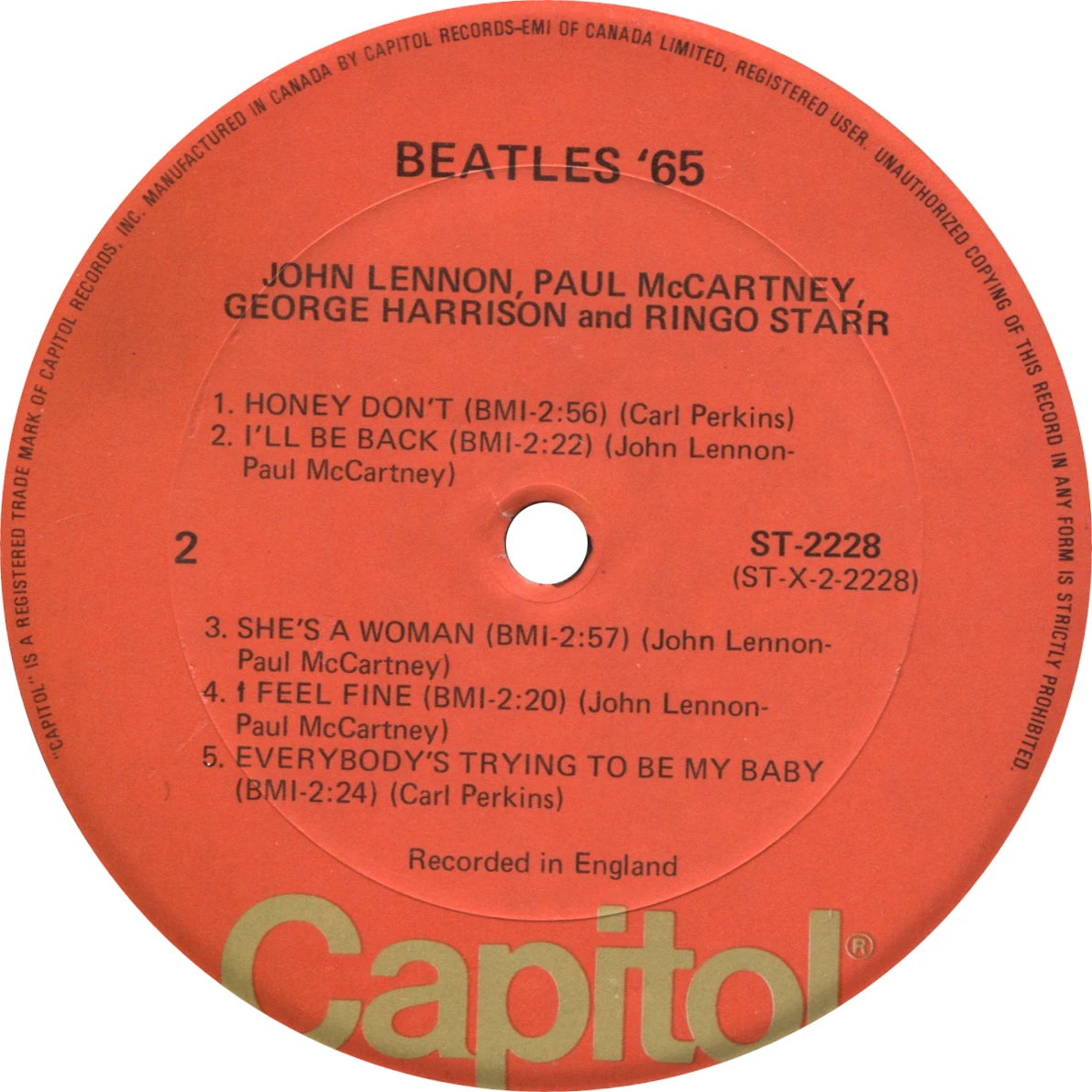 Beatles'65, LP.2228.7.2, side 2 label
