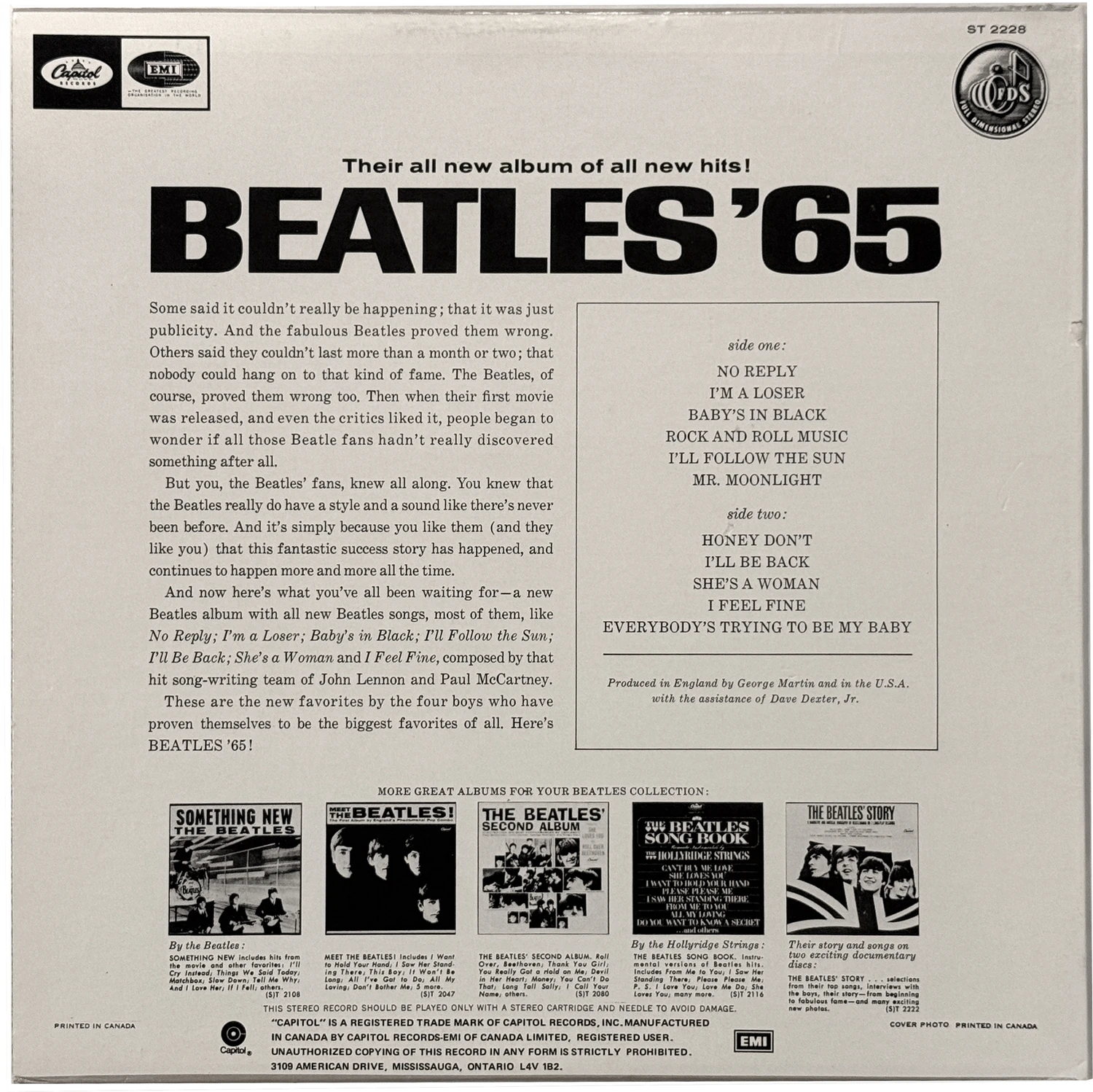 Beatles'65, LP.2228.7.1, back cover (same jacket as LP.2228.7.2)