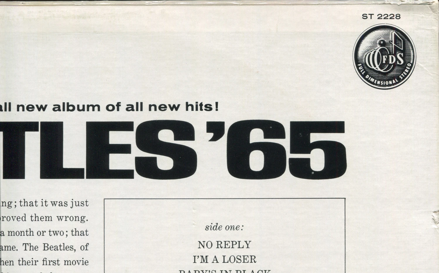 Beatles'65, LP.2228.8.1, back cover detail
