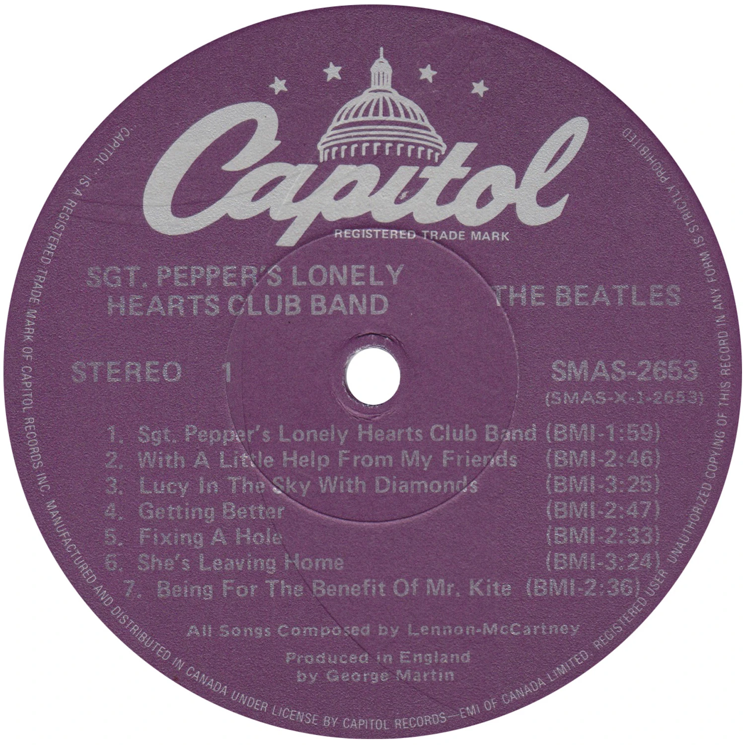 Beatles music formats released in Canada - Canadian Pressing Plants
