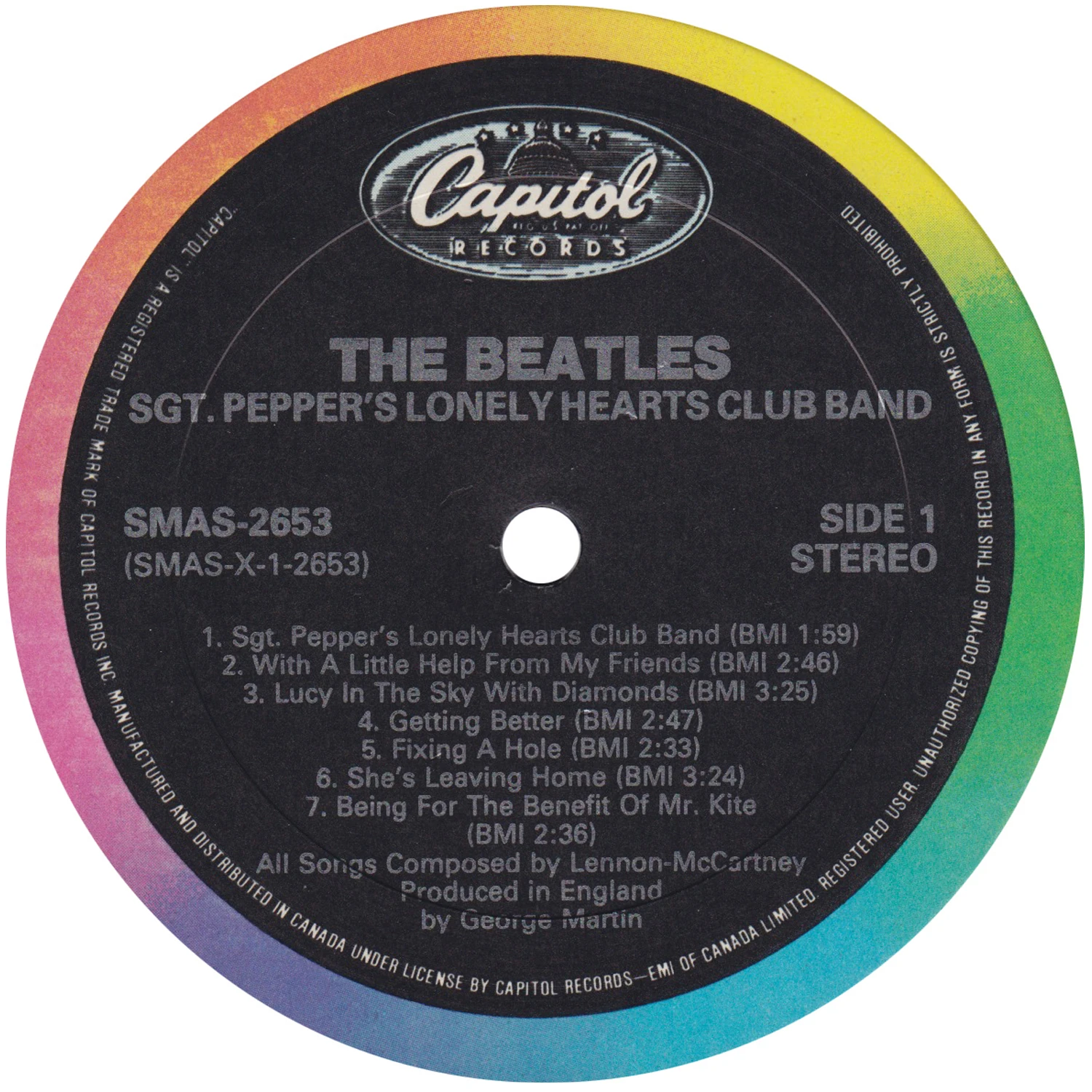 Beatles music formats released in Canada - Canadian Pressing Plants