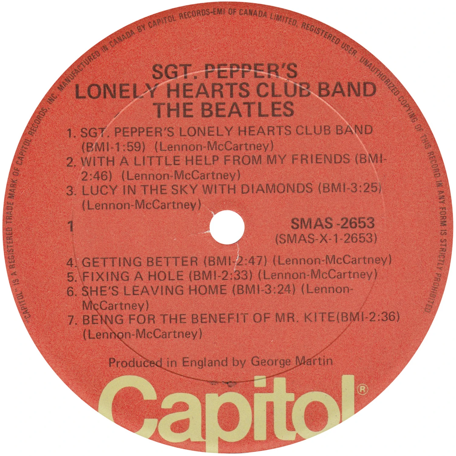 Beatles music formats released in Canada - Canadian Pressing Plants