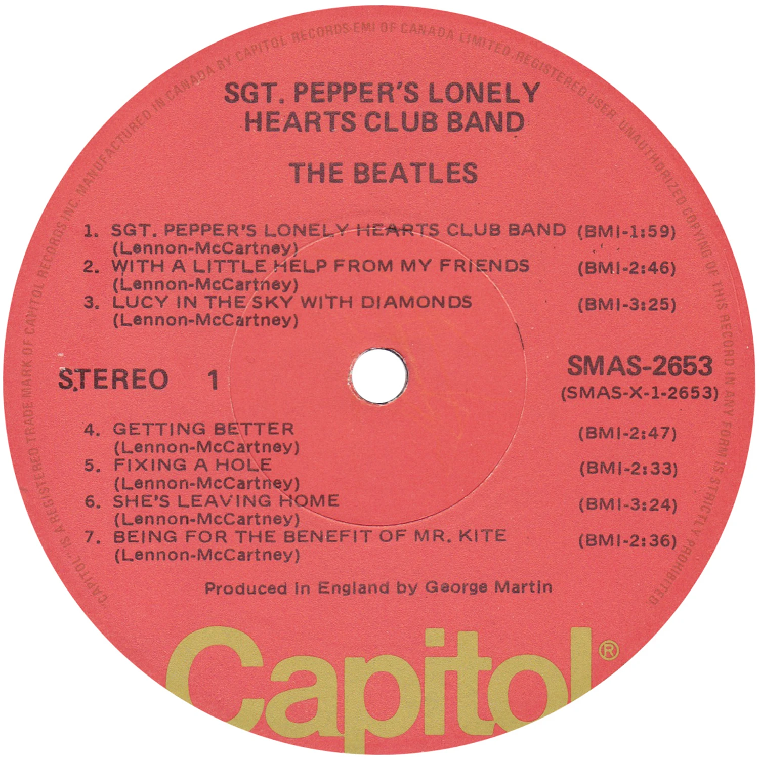 Beatles music formats released in Canada - Canadian Pressing Plants