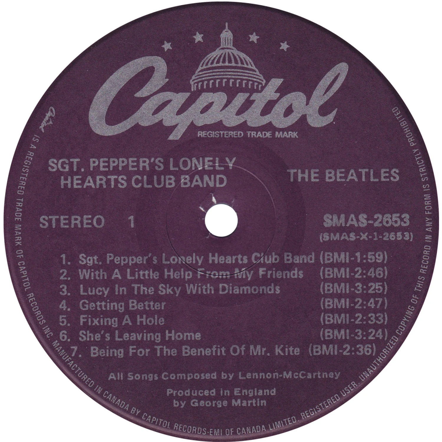 Beatles music formats released in Canada - Canadian Pressing Plants