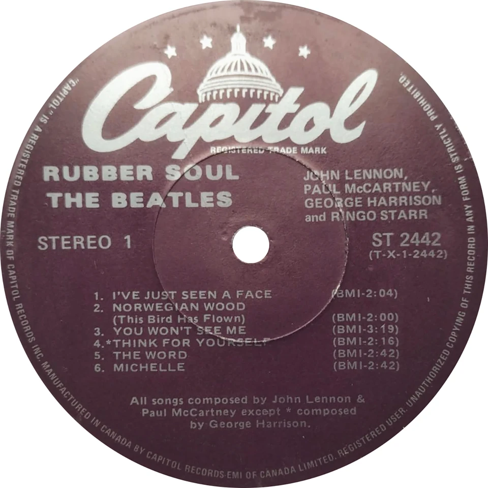 Rubber Soul LP.2442.10.1, purple label with an ST catalogue number