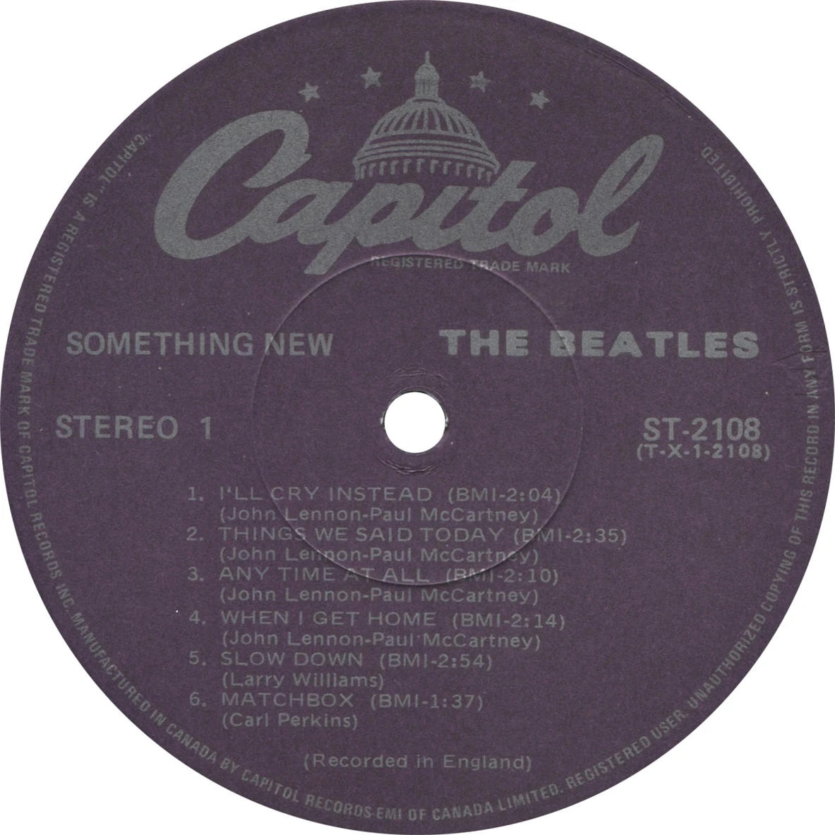 Something New, LP.2108.10.1, side 1 label