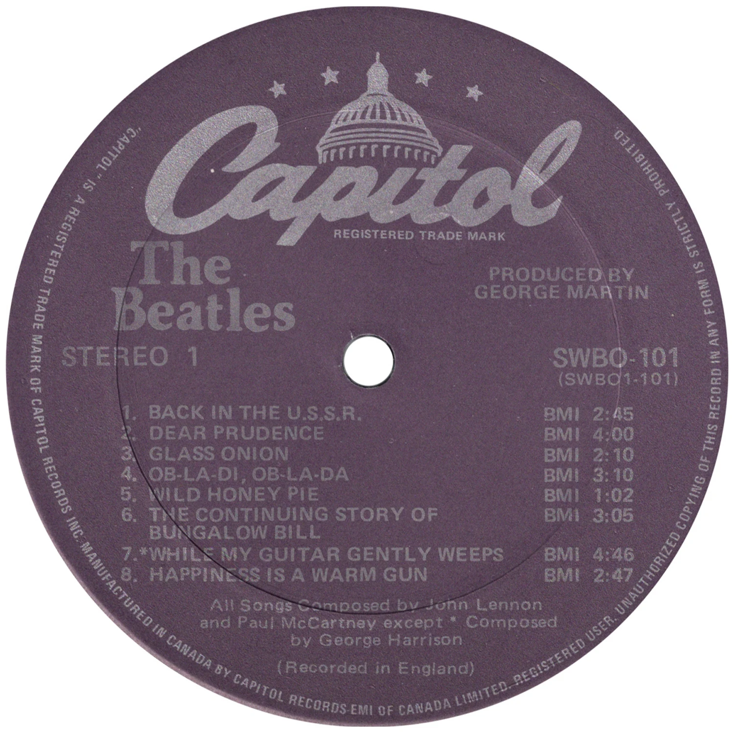 Beatles music formats released in Canada - Canadian Pressing Plants