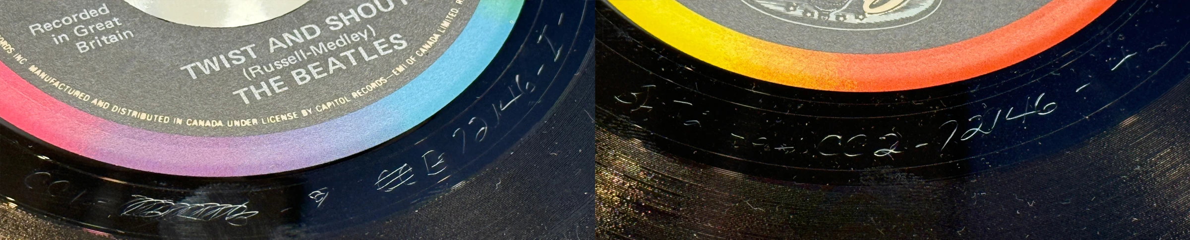 Twist And Shout / There's A Place, 45.72146.13.1, détail du numéro de matrice