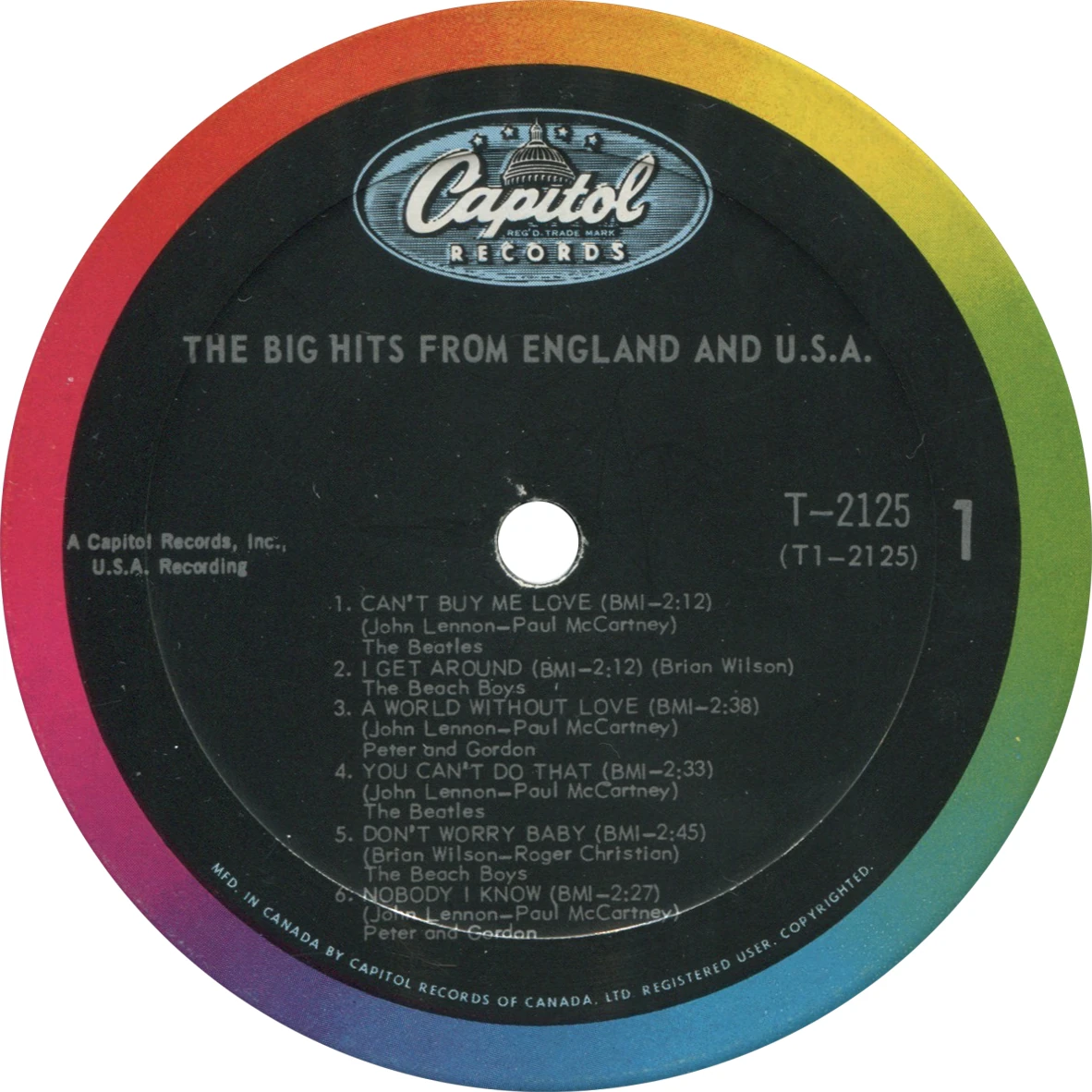 The Big Hits from England and the U.S.A. (Capitol compilation), LP.2125.1.1