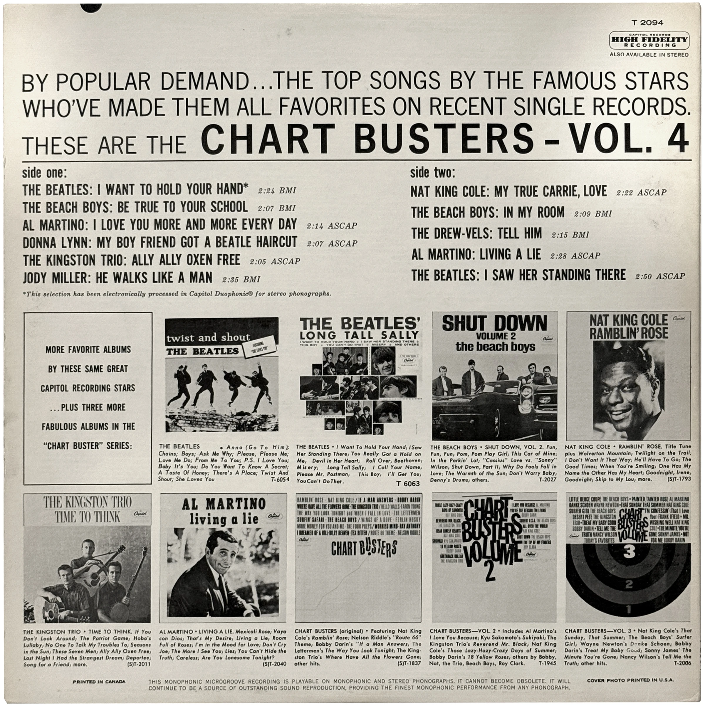 Chartbusters Vol. 4 (Capitol compilation), LP.2094.1.1