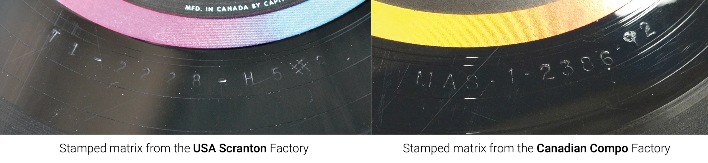 Beatles music formats released in Canada - Canadian Pressing Plants, matrix stamp detail
